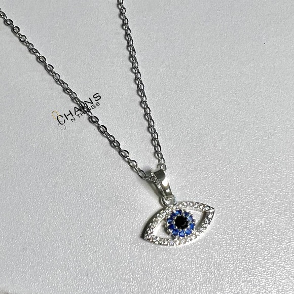 Necklace, Earrings, & Bracelet SET, Turkish Evil Eye Silver zircon blue eyes 🧿 - Picture 3 of 6